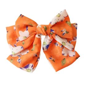 Vibrant Orange Floral Bowknot Hair Barrettes Handmade Chiffon Hair Clip