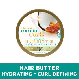 OGX Quenching + Coconut Curls Curling Hair Butter, Deep Moisture Leave-In Hair Mask, 6.6 oz