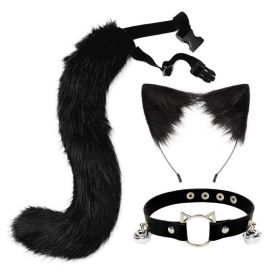 Ear Cat Tail Set Hair Hoop (Color: BLACK)